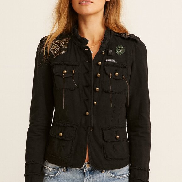 Love Stitch Black Military Boho Military style button front Jacket Size S/M - Picture 1 of 10